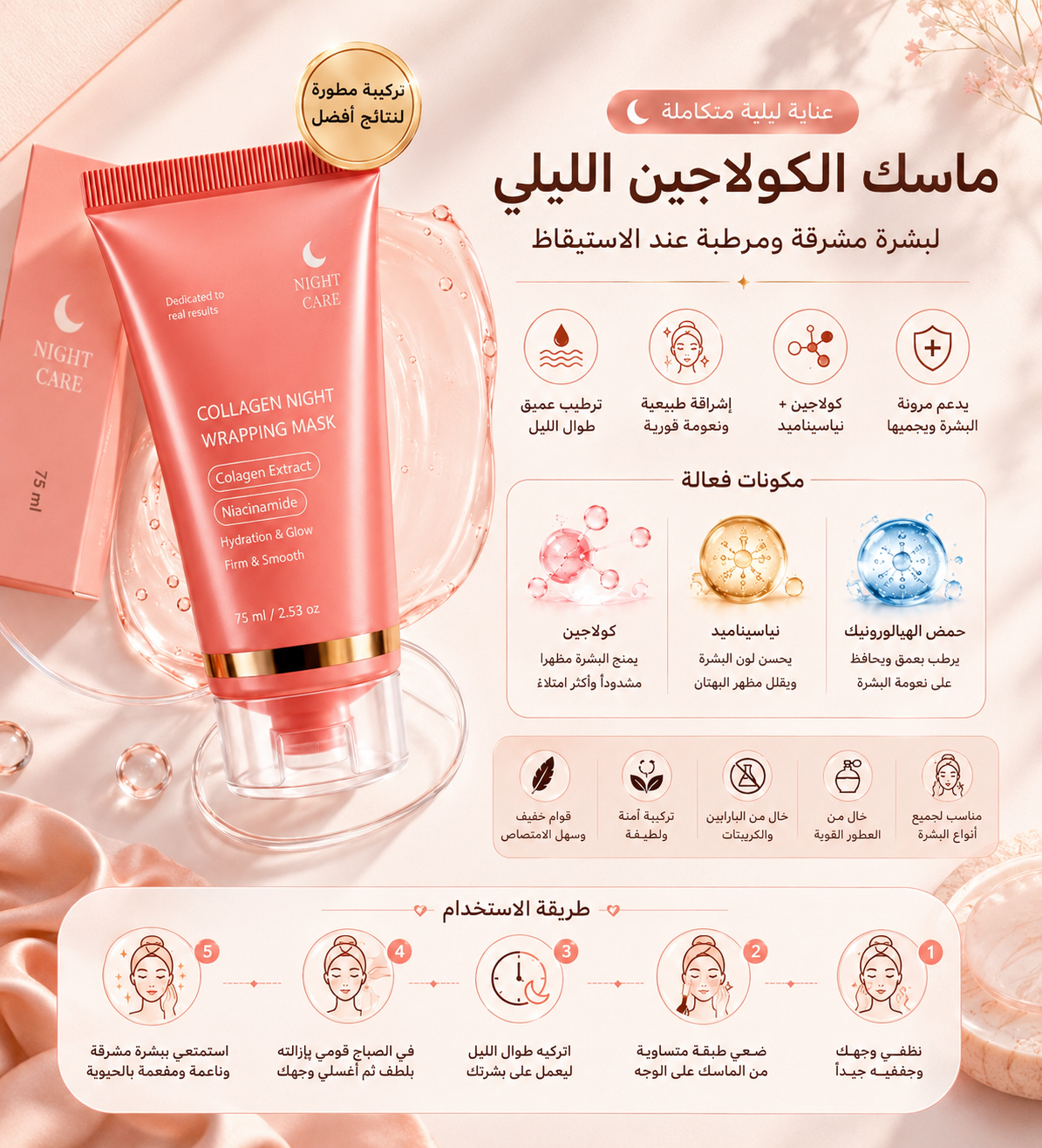قناع الكولاجين الليلي - ماسك الليلي لبشرة زجاجية